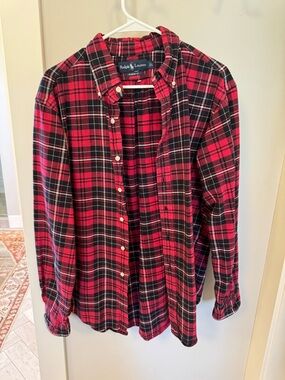 Ralph Lauren Red and Black Plaid Button-Down Shirt for Kids